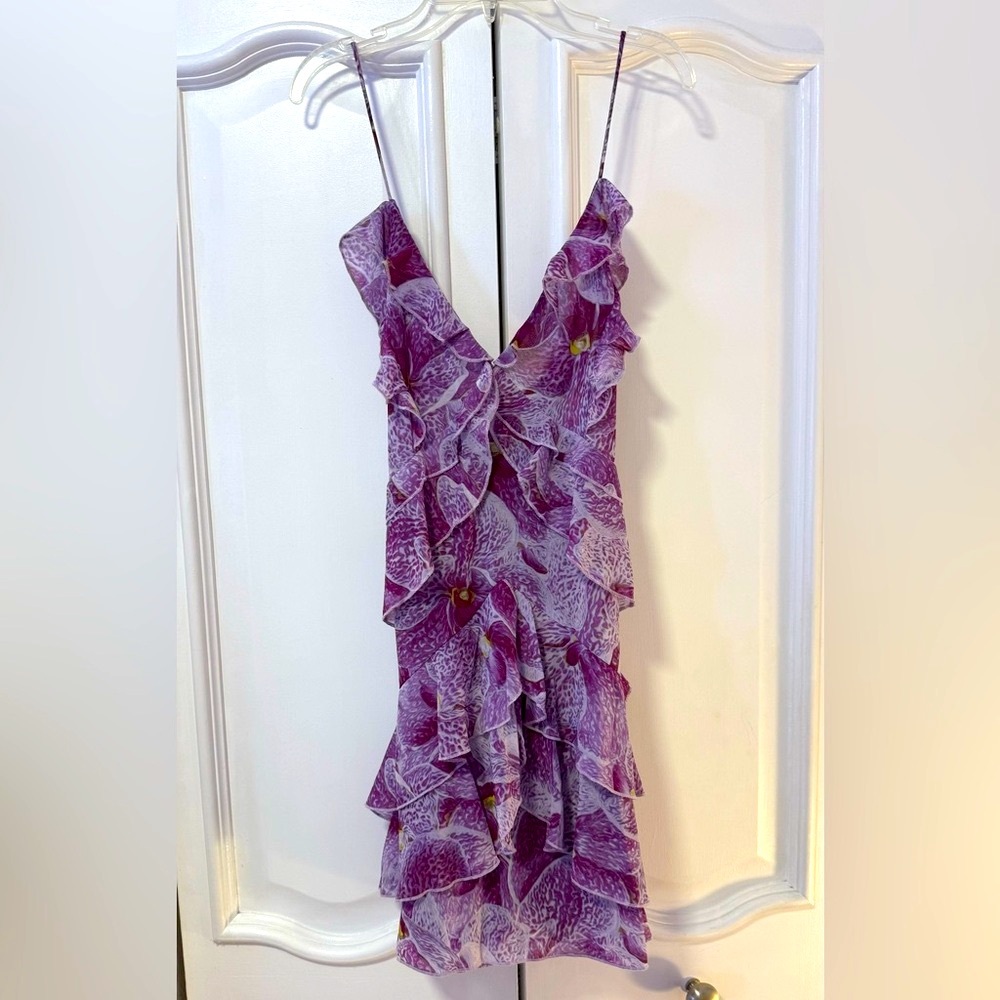 Forever 21 Purple Asymmetrical Ruffled floral Dress